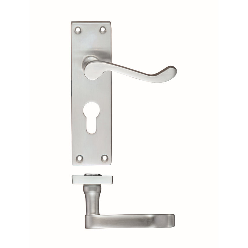 Bassik Lock Door Handle, Satin Chrome