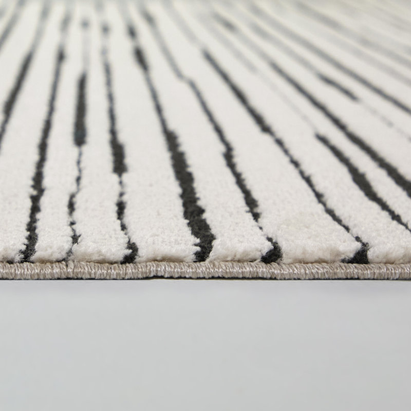 Holzer Cream/Black Abstract Stripe Area Rug, 7'10" x 10'