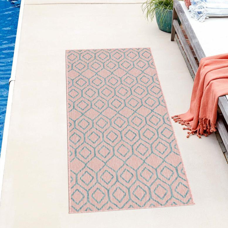 Tapis intérieur / extérieur Turks and Caicos, Bleu, Tapis de couloir 2 pi x 8 pi