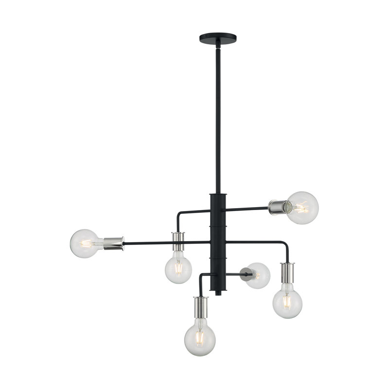 Lustre linéaire moderne Spoutnik à 6 lumières Avriana, Noir / nickel poli