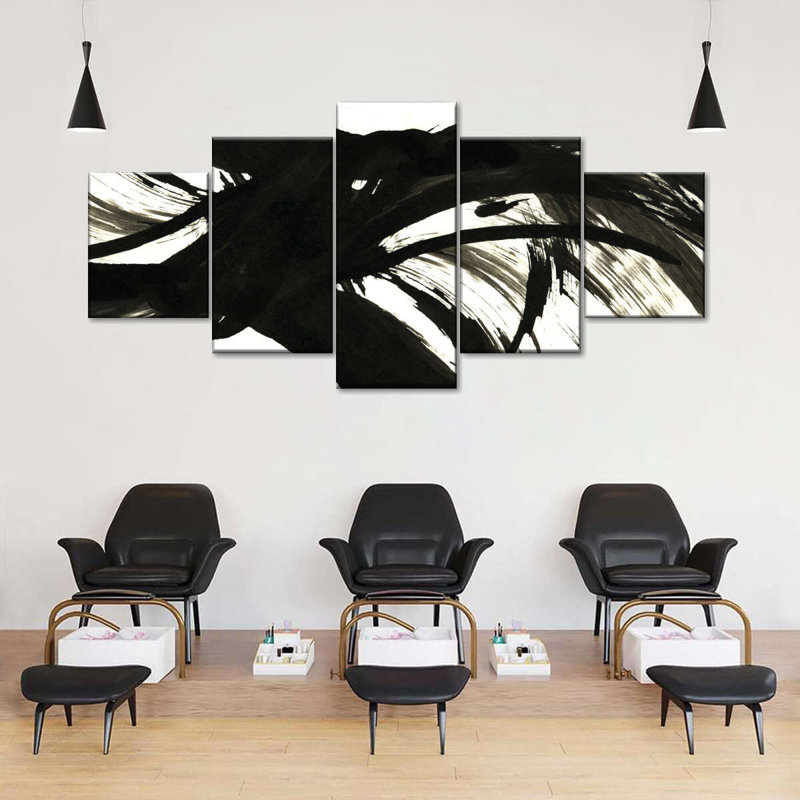 Strokes And Lines Dark Abstract 5 pièces, H 42 po x l 92 po x P 1,25 po