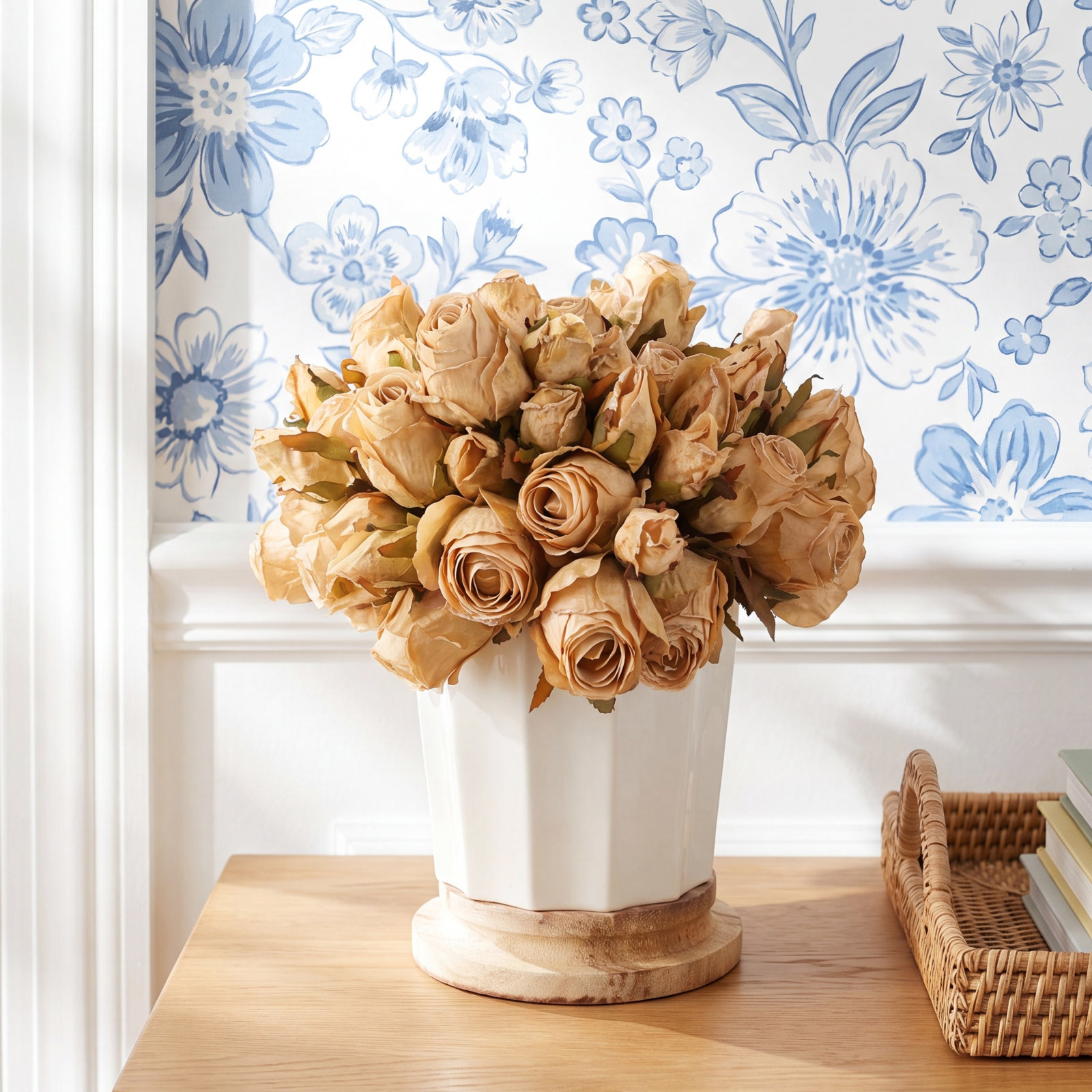 Polysilk Rose Arrangement in Pot, Brown