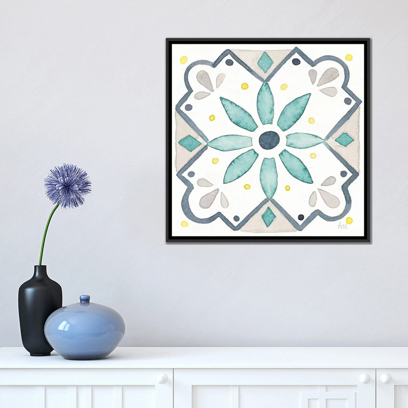 « jardin escapade tile v white », reproduction de photo sur toile, H 26 po x l 26 po x P 1,5 po, Toile avec cadre noir