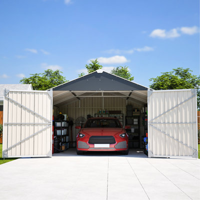 Remise de rangement extérieure en métal 12 x 20 pi avec volume 1810, structure à double porte, protection contre les intempéries pour les meubles de jardin et les outils de conception de garage,