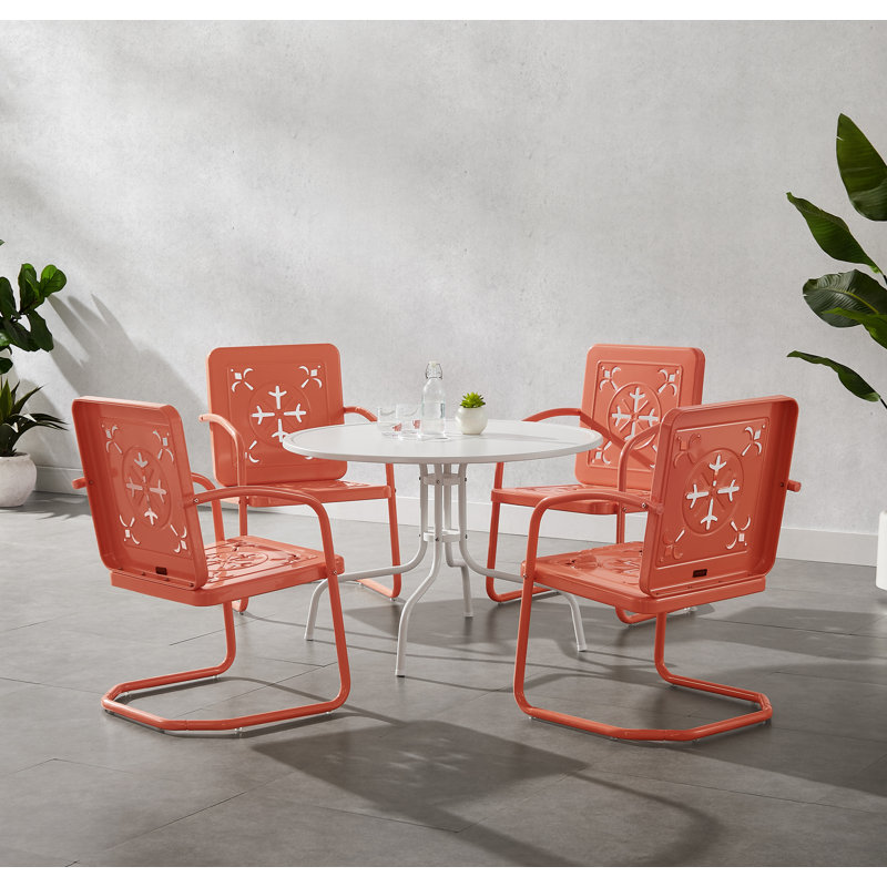 Huntingburg 5-piece Round Retro Outdoor Dining Set, Orange