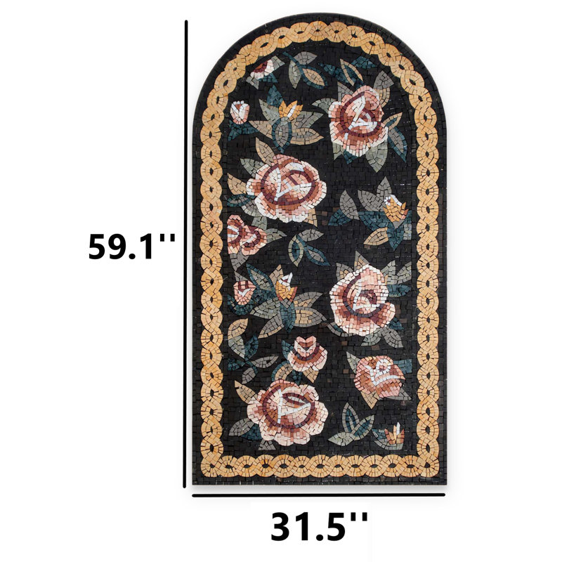 Tapis de couloir noir en mosaïque rose