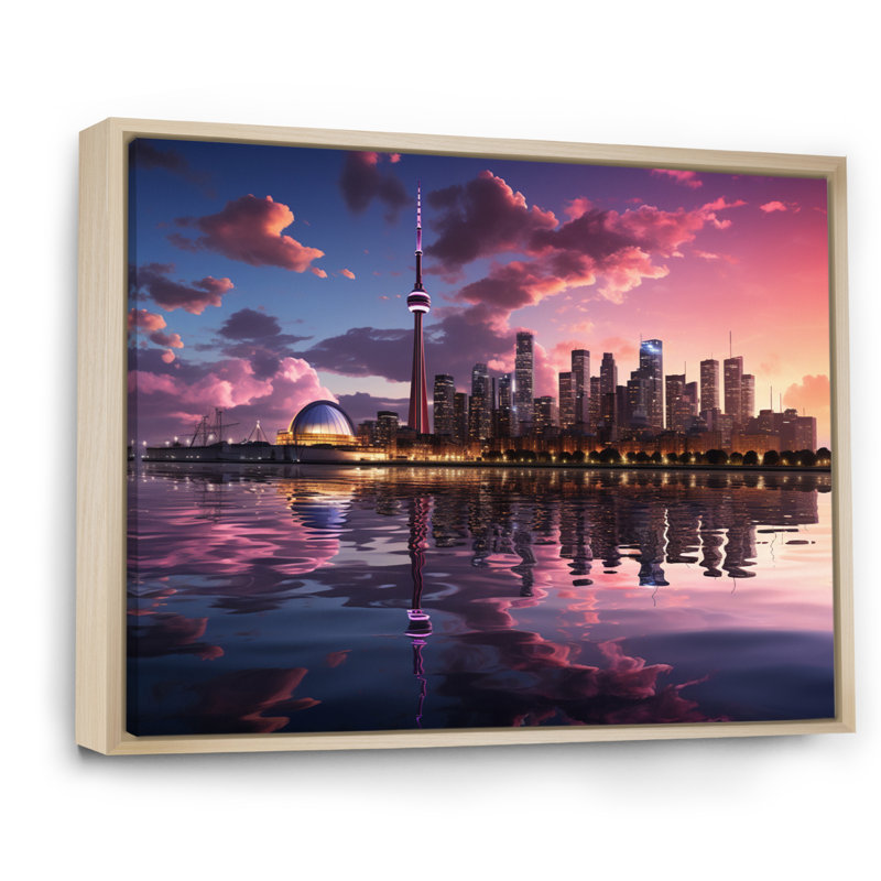Mauve Toronto par nuit - imprimé, H 24 po x l 32 po x P 1 po, Cadre naturel flottant