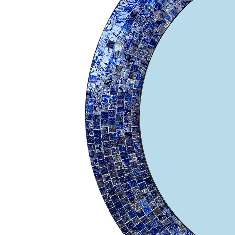 24" Sapphire and Silver Round Mosaic Wall Mirror