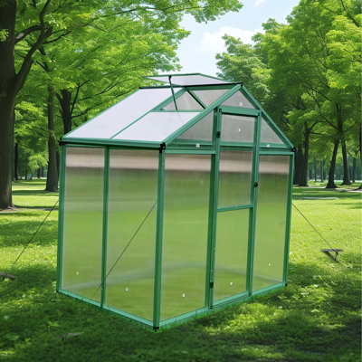 Serre en aluminium de 6 pi x 4 pi - Polycarbonate robuste pour cour extérieure toutes saisons, coupe-vent, bloquant, espace de rangement spacieux avec drainage et jardin protégé par saisons