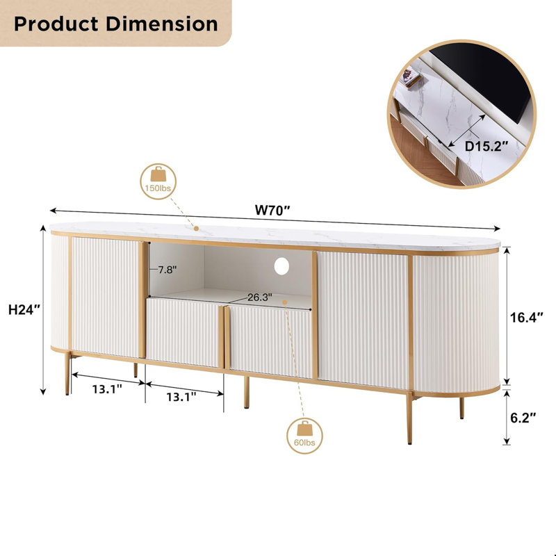 Rosevell 70"W TV Stand for TVs up to 78