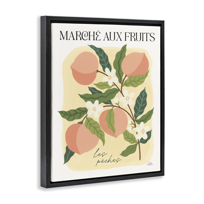 "Marche aux pêche", art mural encadré par Wild Apple, Cadre flottant noir de jais, H 21 po x l 17 po