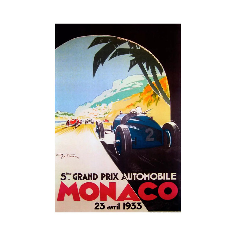 Grandprix Automobile Monaco 1933 by Vintage Apple Collection - No Frame Painting on Canvas