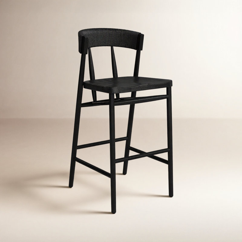 Siofra Solid Wood Counter Stool, Bar Stool (30" Seat Height), Black