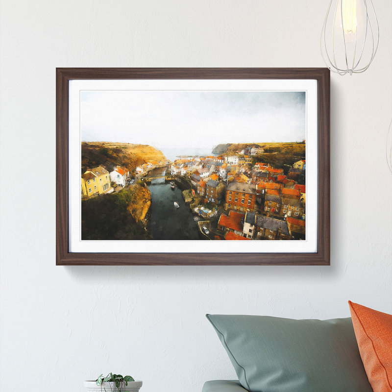 Staithes in North Yorkshire - Picture Frame Graphic Art Print, 45cm H x 63cm W x 2cm D, Walnut Framed