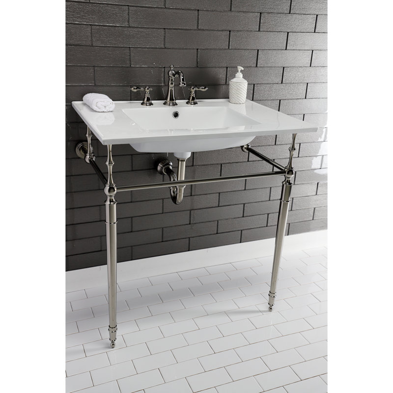 Kingston Brass American Classic Two-Handle 3-Hole Deck Mount Widespread Bathroom Faucet with Brass Pop-Up Drain