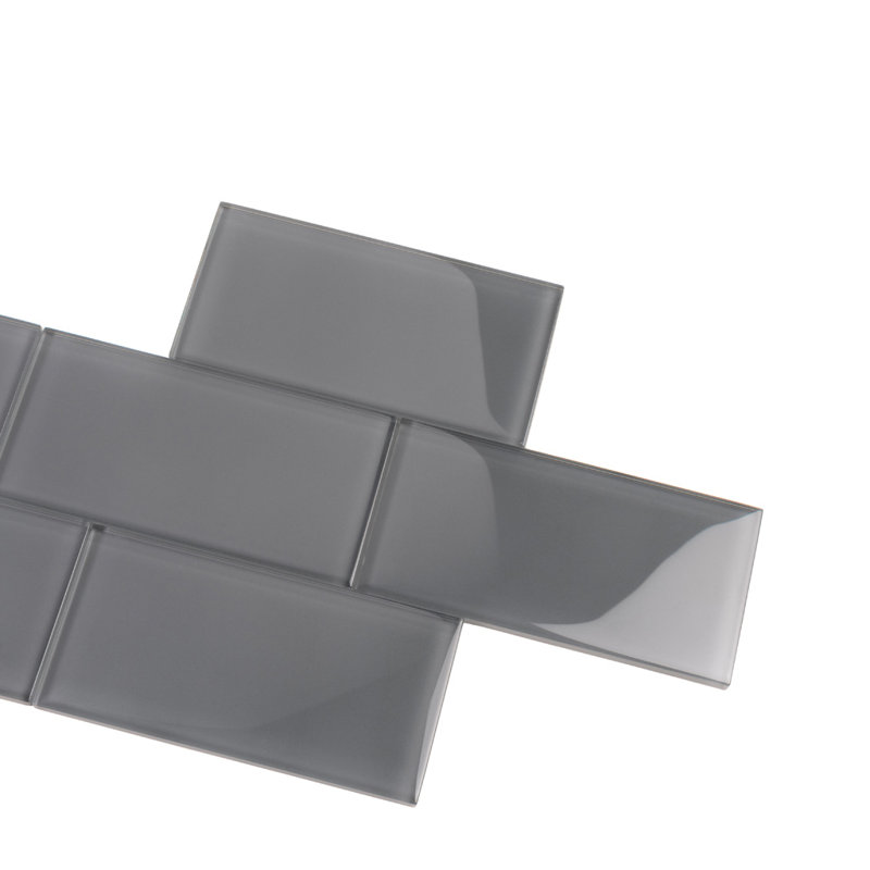 3"X 6" Polished Glass Subway Tile, Dark Gray