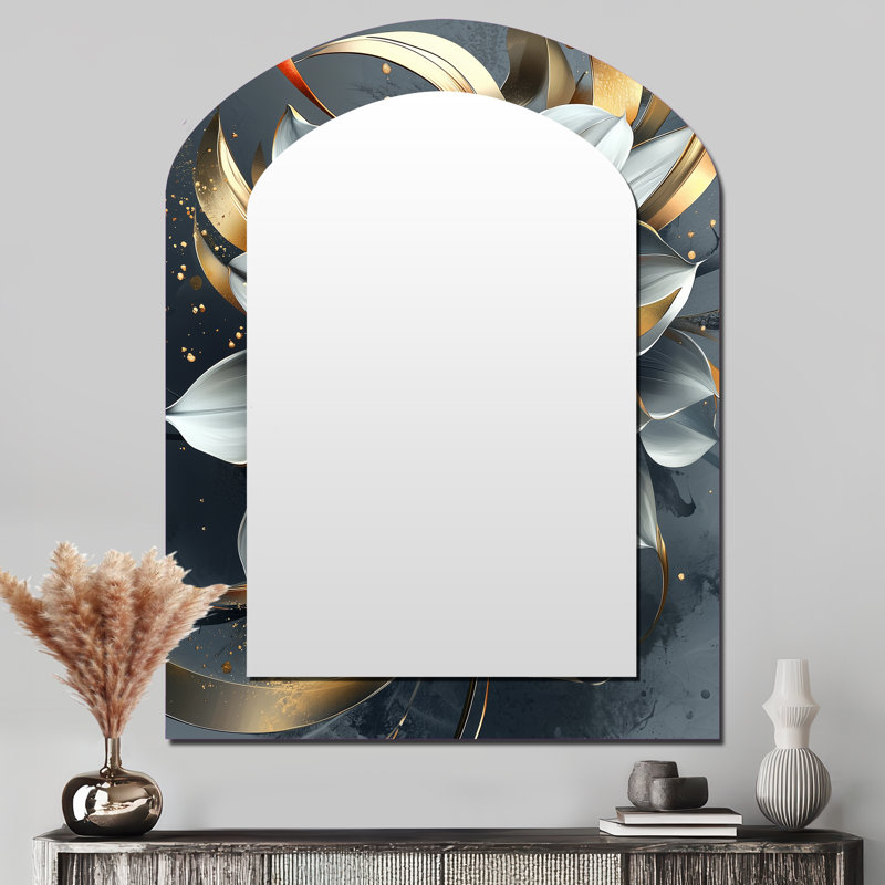 Vivid Dahlia Petal géométrique en mouvement II - miroir mural décoratif asymétrique Dahlia, miroir arqué traditionnel, impression d'art en métal