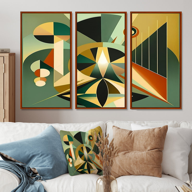 Ensemble de reproductions d'art géométriques invocations rétro, Cadre flottant brun, 32" H x 48" W x 1" D