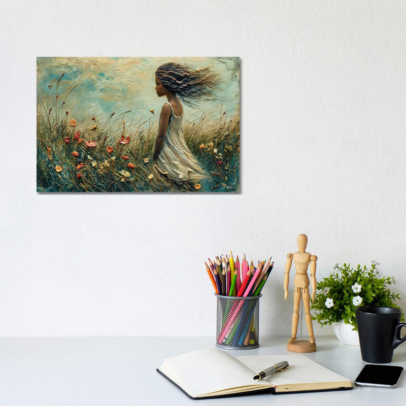 Jeune fille avec le vent dans les cheveux - impression d'art mural
