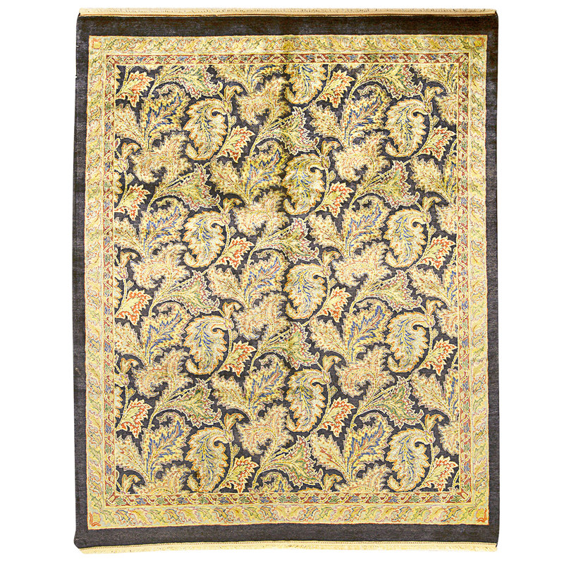 Hand Knotted Wool Area Rug in Blue And Gold