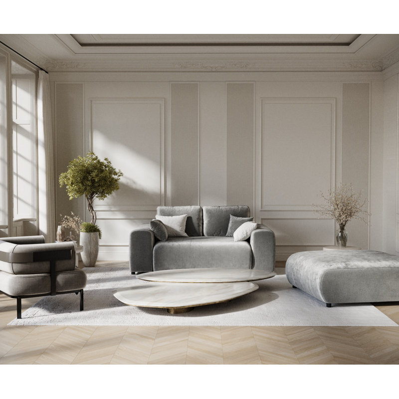 Two-seater square arms loveseat sofa, Dark Beige