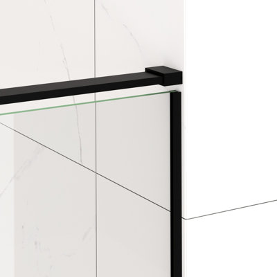 5660" W X 72" H Semiframeless Sliding Shower Door, 5/16"(8Mm) Clear SCGG Tempered Glass, Matte Black Finish, Cut Adjustable Width 4"