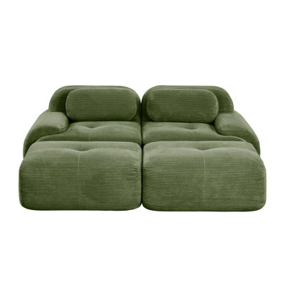 81" Loveseat With Two Ottomans In Plush Corduroy, No Assembly Required