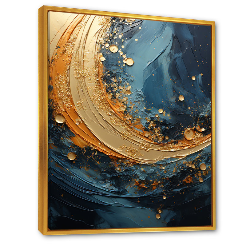 Impression sur toile Golden Sapphire Surge - Abstract Spirals, H 20 po x l 12 po x P 1 po, Cadre flottant doré