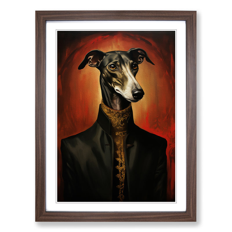 Greyhound Gothic - Framed Print, 34cm H x 25cm W x 2cm D, Walnut