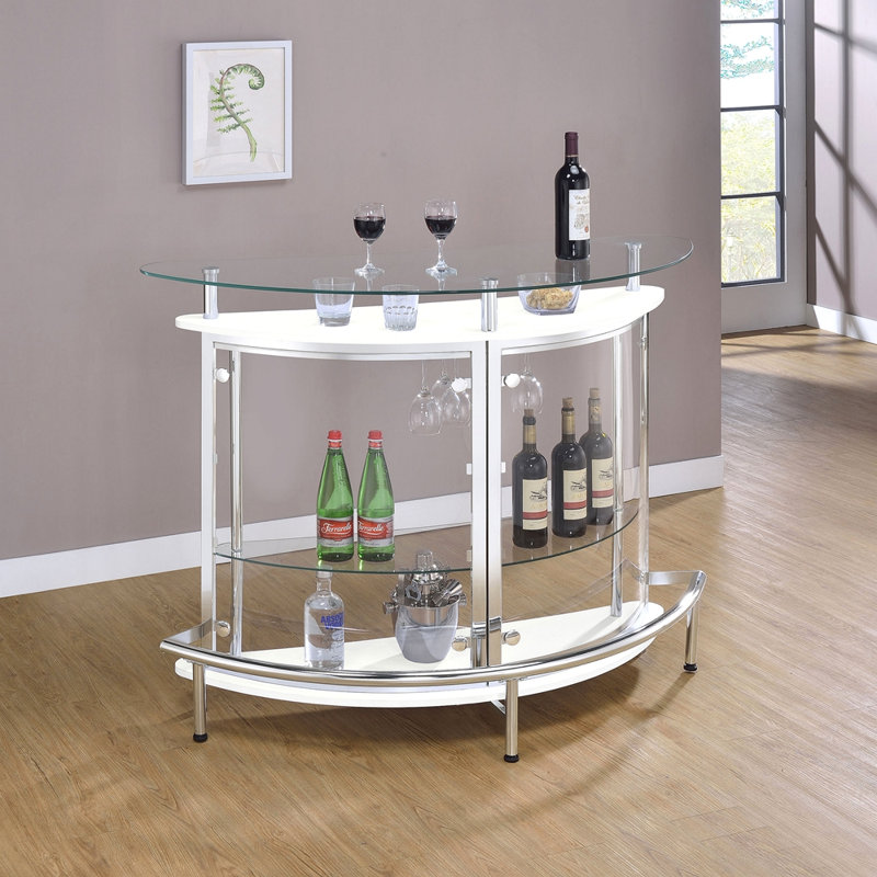 Freestanding Glass Top Home Bar Wine Cabinet, White