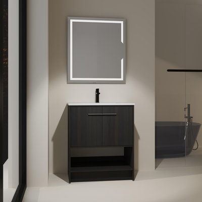 Meuble-lavabo de salle de bain avec lavabo, portes à fermeture douce, meuble-lavabo autoportant
