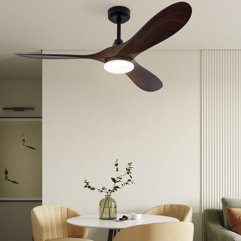 Ventilateur de plafond en bois à 3 pales de 42 po à DEL avec télécommande et fonction de minuterie