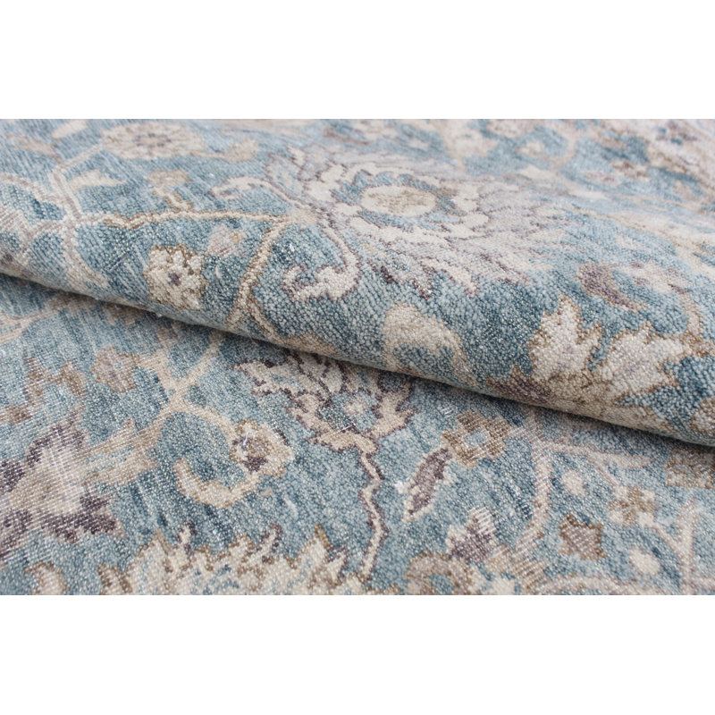 Tapis bleu clair / ivoire de haute qualité noué à la main, Rectangle 9 pi x 12 pi