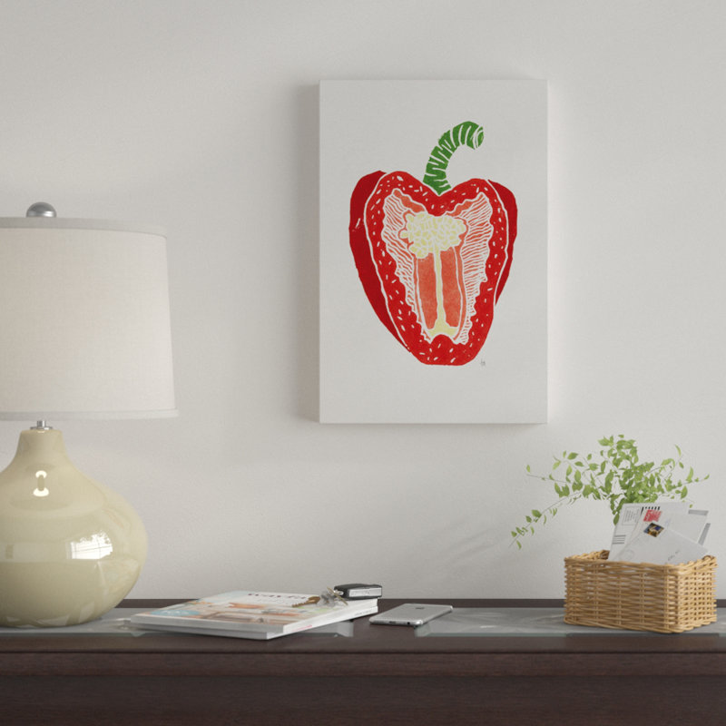 Impression d’art graphique sur toile tendue poivre rouge, H 24 po x l 16 po x P 1 po, Papier d'art encadré noir, Blanc