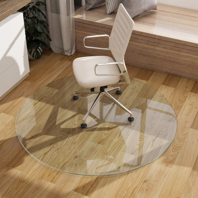 Tapis de chaise rond en verre trempé de 46 po x 46 po pour la protection des tapis ou des planchers durs BEAUTYPEAK