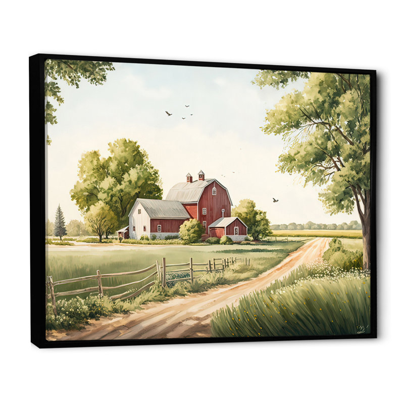 «Beautiful Barn In Spring VII - Barn Landscape», reproduction sur toile, Cadre flottant noir, 12" H x 20" W