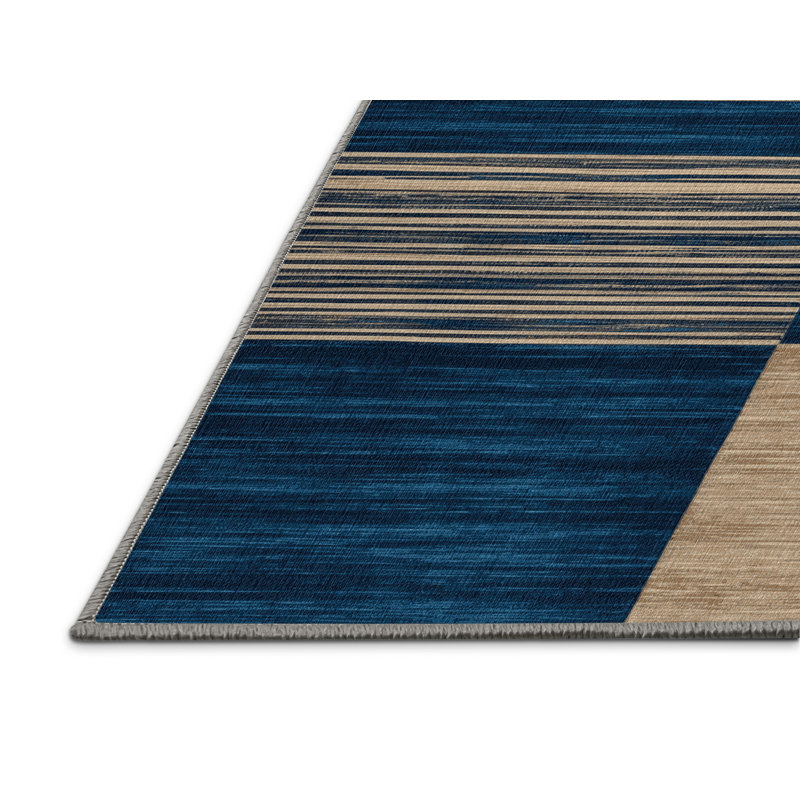 Tapis gris à rayures horizontales lavable à la machine, Rectangulaire 2 pi x 3 pi