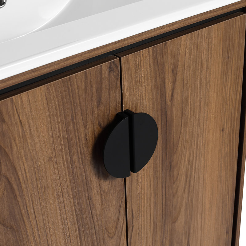 Meuble-lavabo de salle de bain avec lavabo supérieur, portes d'armoire modernes. Bois d'ingénierie, -, beaucoup d'espace. Facile à assembler. Brun, armoire design. Bois, rangement. Installez et nettoyez.