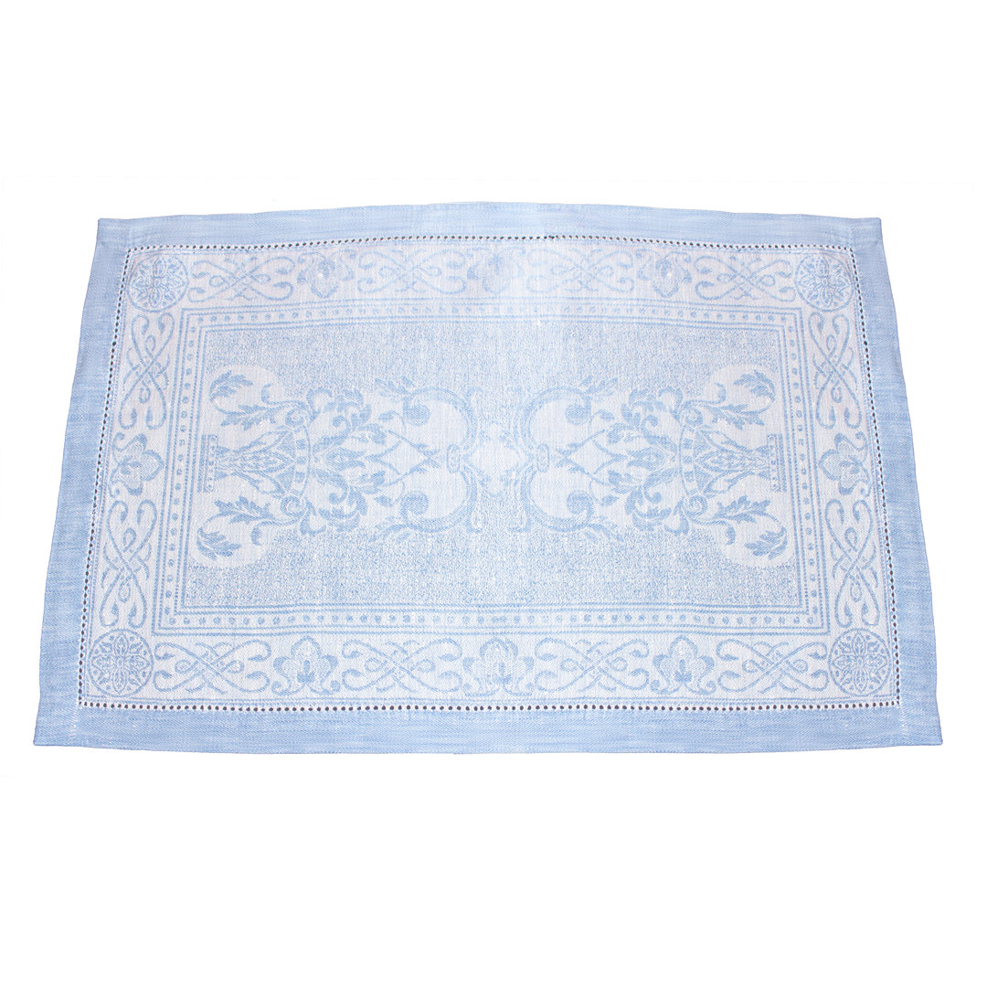 French Home Linen 6-Piece Set Astra Placemats - Ivory and Light Blue (Set of 6) French Home