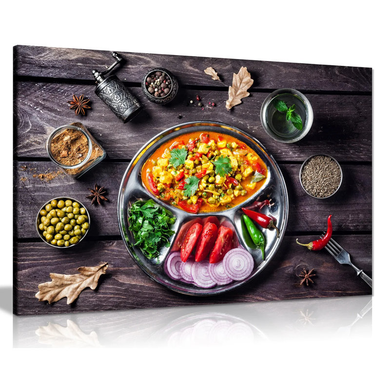 Indian Paneer Dish With Spices Restaurant - Wrapped Canvas Print, 20cm H x 31cm W