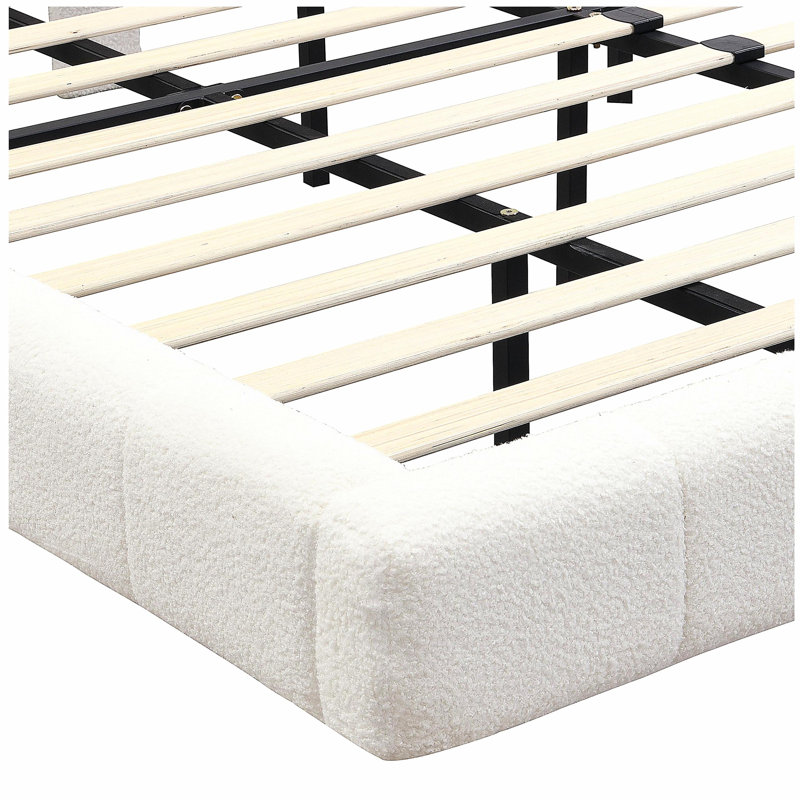 White  Boucle Floating Bed with Light,Queen