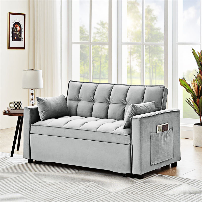 Canapé à accoudoirs carrés en velours de 55,2 po Dereth, Velours gris