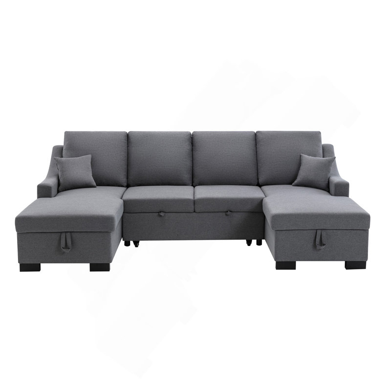 Canapé-lit modulaire rembourré polyvalent avec rangement double et coussins décoratifs