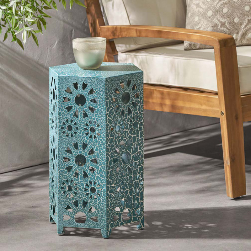 Table d'appoint hexagonale pour l'extérieur et l'intérieur, Sarcelle