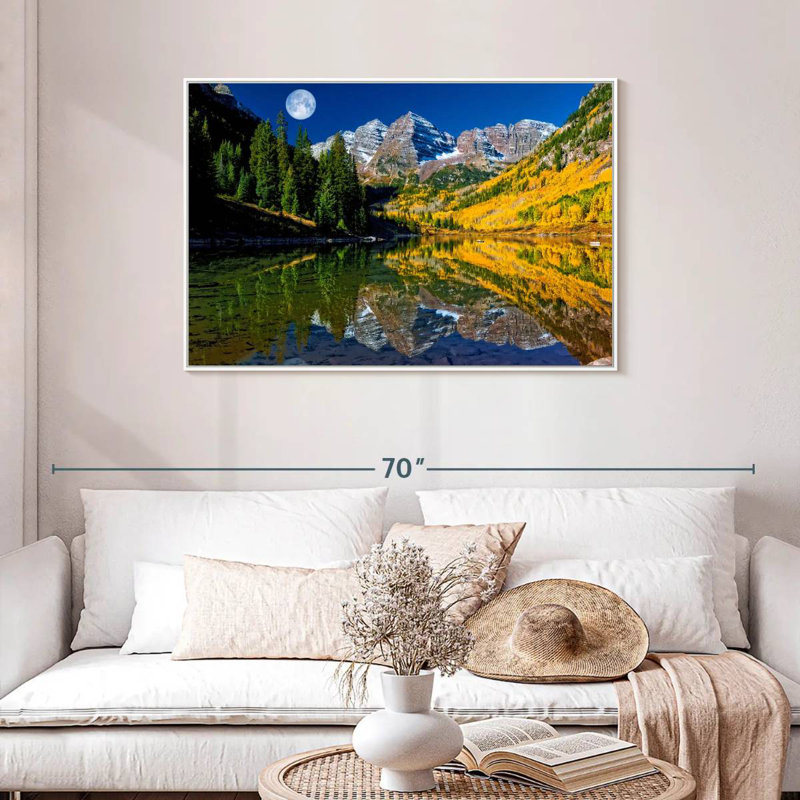 Maroon Bells pleine lune, 43 po x 29 po, Cadre flottant blanc