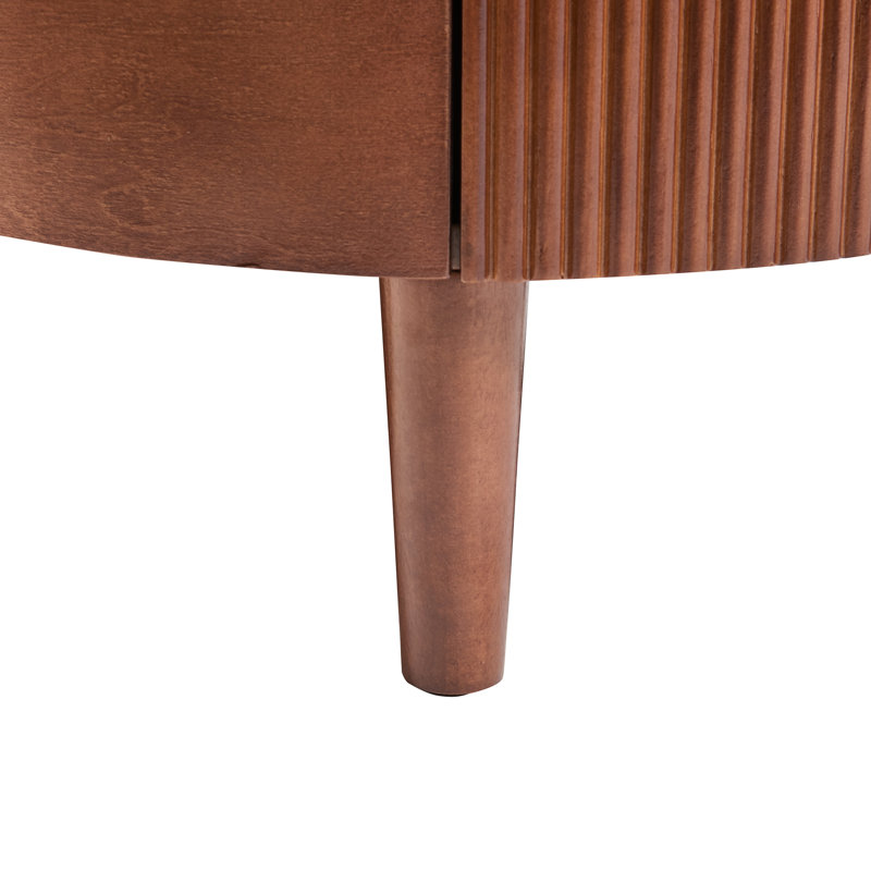 Table basse ronde fonctionnelle avec design gigogne vintage et tiroir cannelé, aspect noir et noyer. Rangement discret, finition soignée, grande polyvalence.