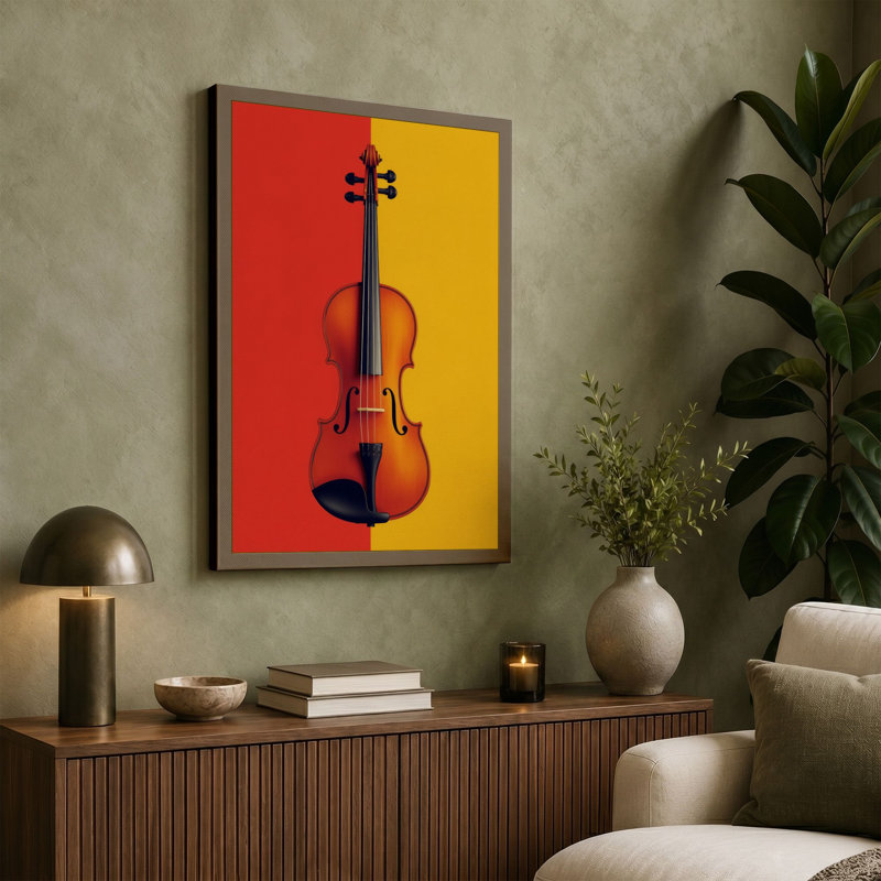 Violin Bold Geometry Modern - Wrapped Canvas, 18x12 - 45.7 x 30.5 cm, Terracotta Border
