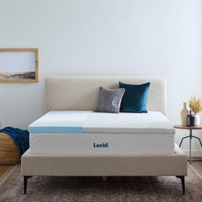 Lucid 3" Gel Infused Memory Foam Mattress Topper with Cover - Queen, Queen, 3 inch