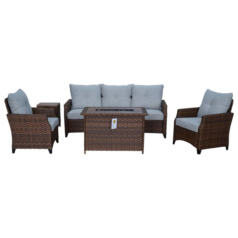 Weinmann 5 - Person Patio Conversation Set with Cushions, Brown/Light Gray