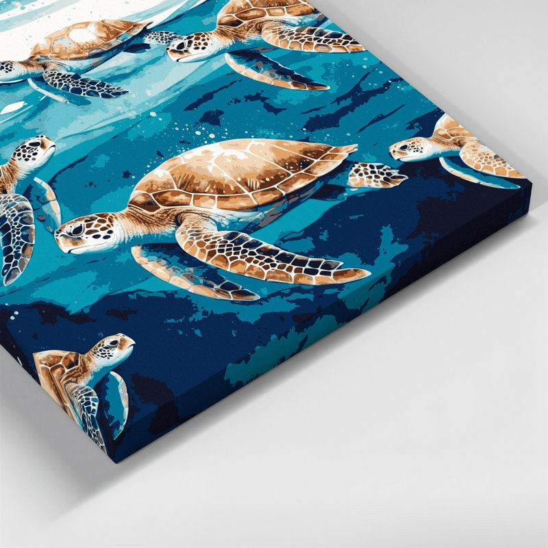 «Nautical Sea turtles», art mural sur toile bleue, H 24 po x l 36 po